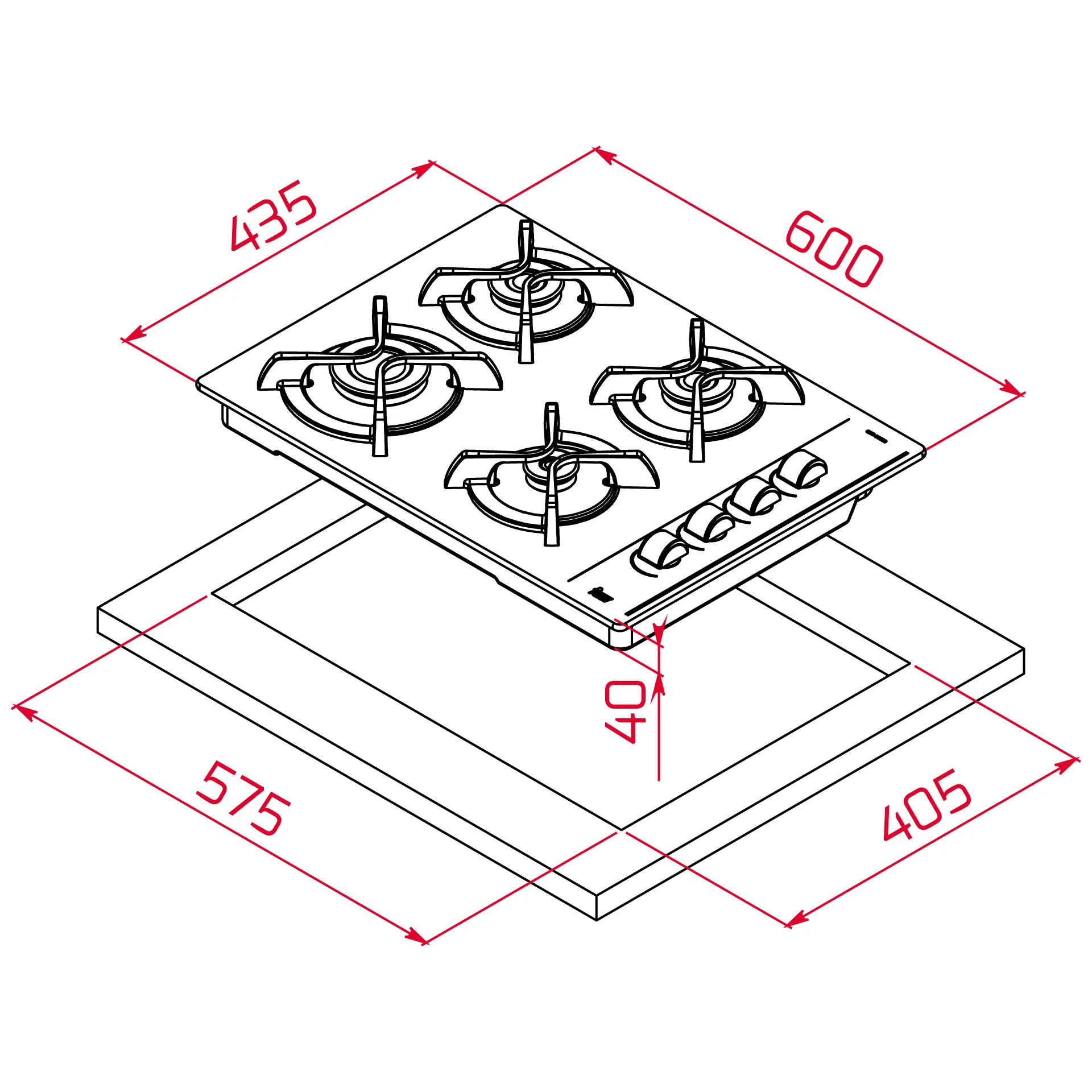 Placa cristal gas GBC 64003 KBN de 60 cm con mandos frontales ergonómicos de gas natural - Image 3