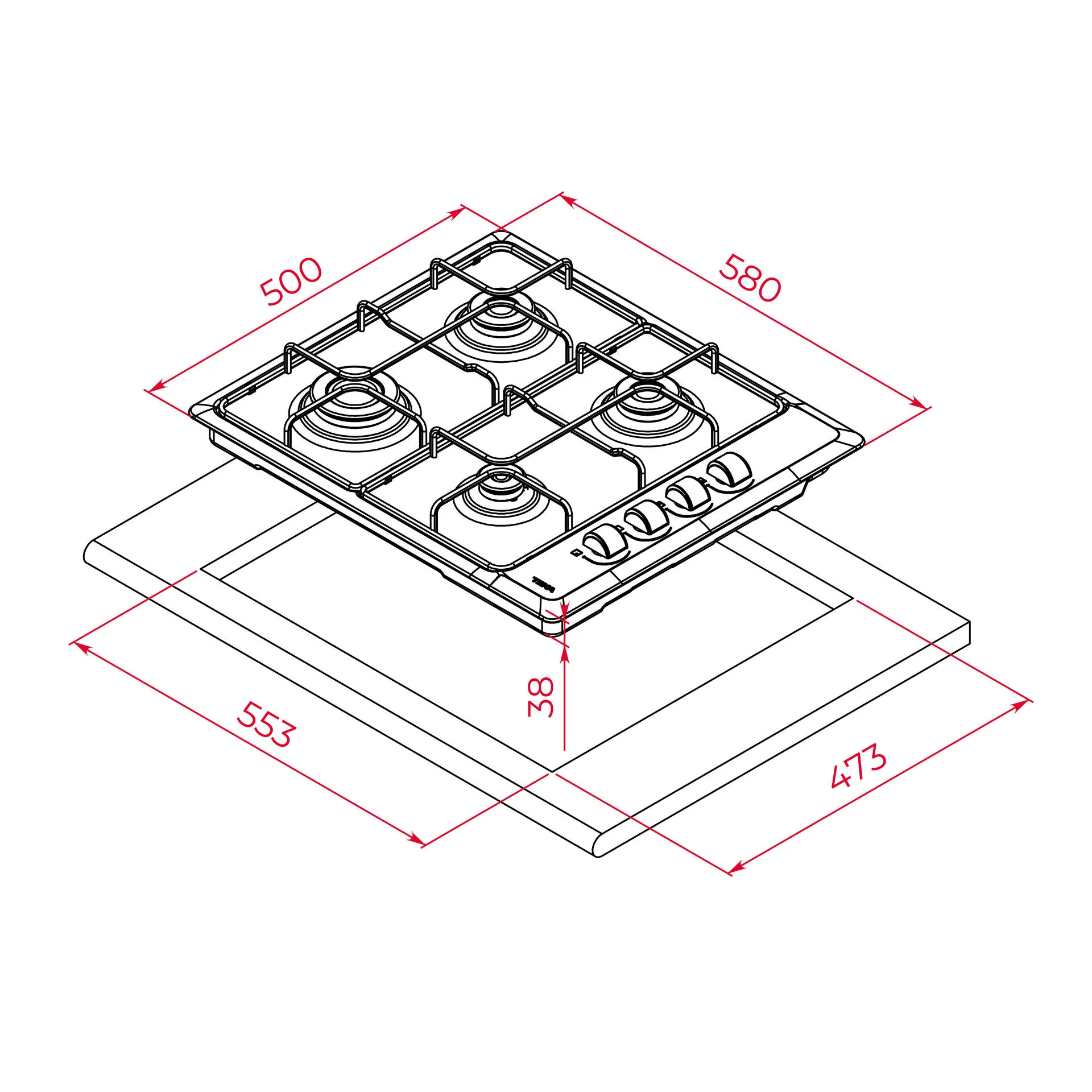 Placa de cocción a gas natural HLX 640 KL con 4 fuegos y mandos de diseño ergonómico - Image 3