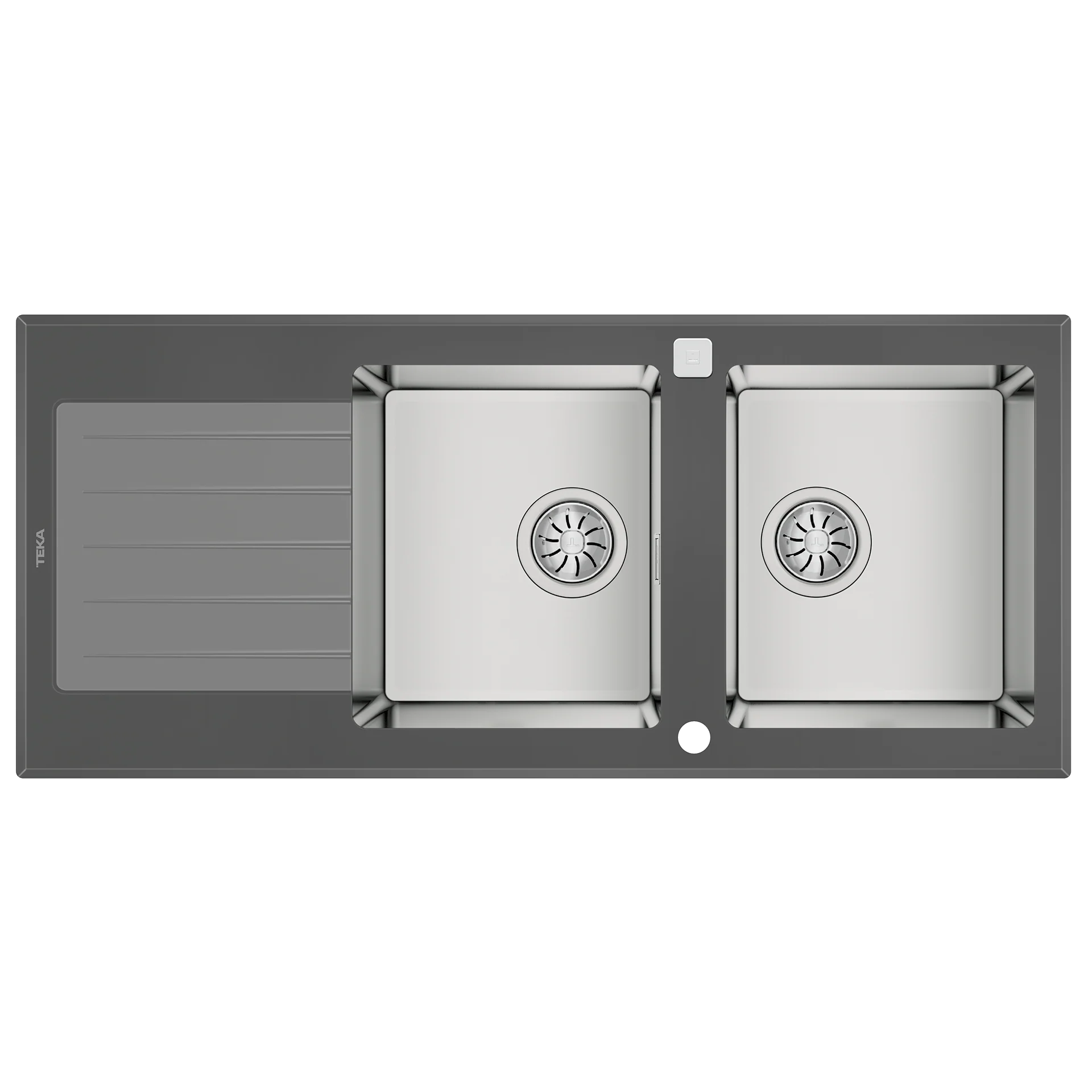 Fregadero encastrado LUXE 2B 1D Stone Grey de 80 cm con dos cubetas y escurridor de acero inoxidable