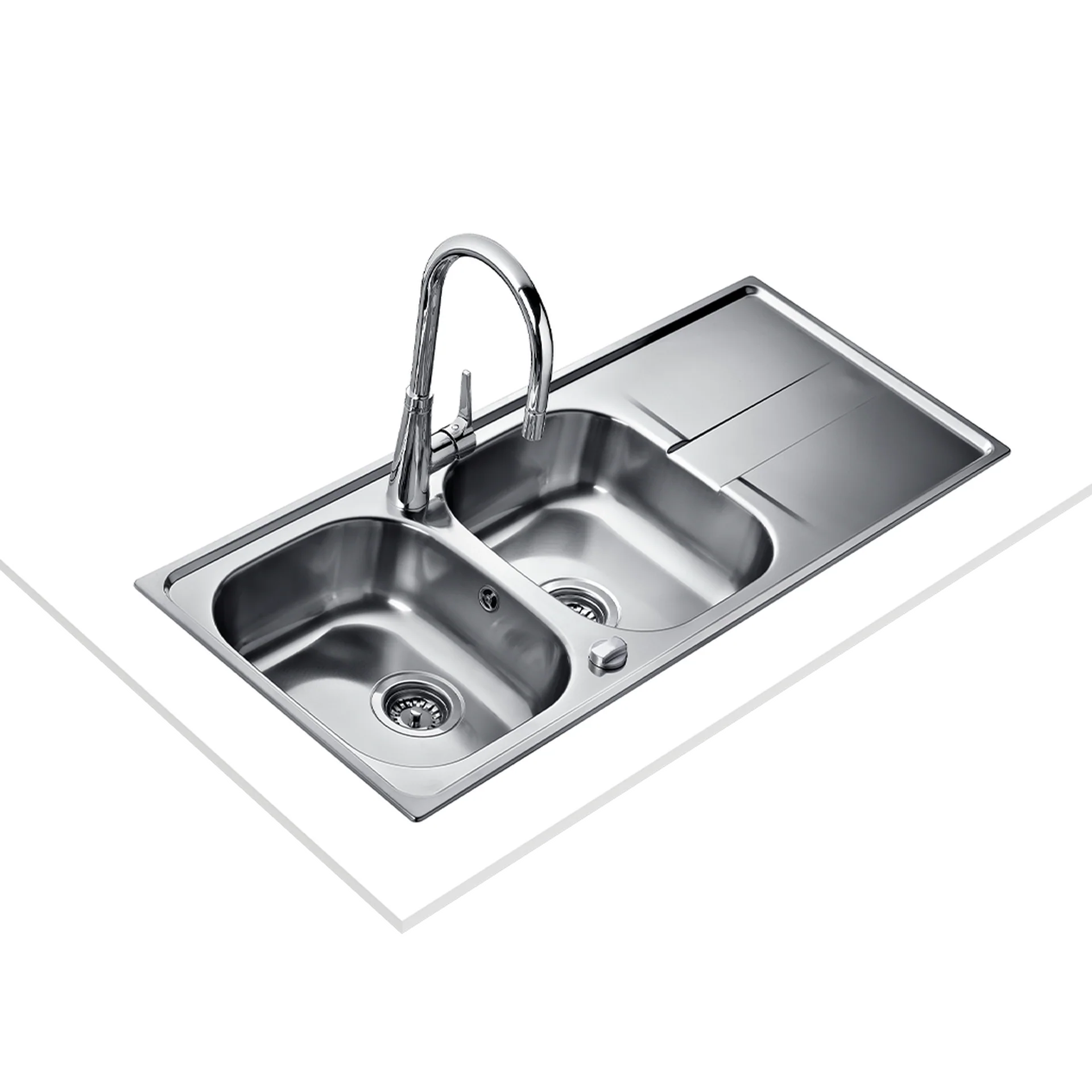 Fregadero Stena 2C 1E reversible encastrado de 80 cm con dos cubetas y escurridor
