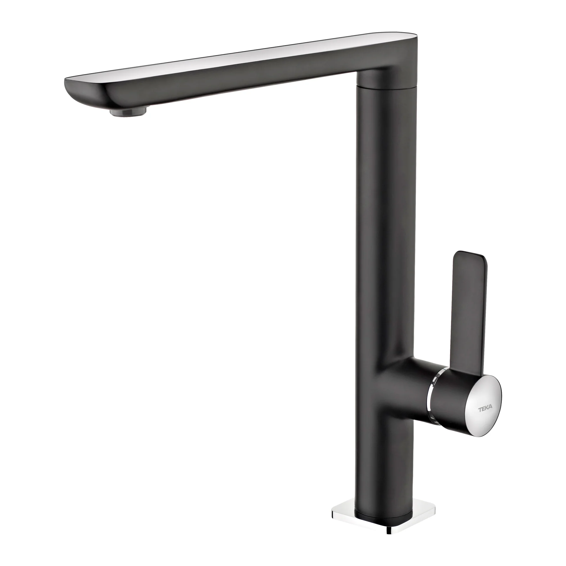 Grifo de cocina monomando FO 915 de caño alto giratorio con diseño minimalista en acabado negro cromado